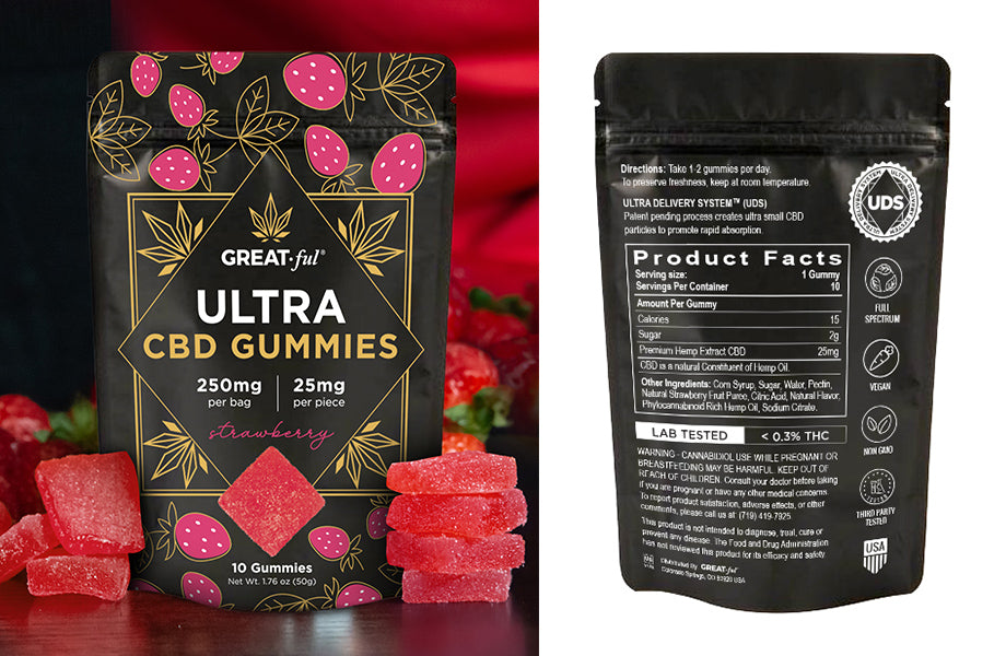 GREATful Ultra Gummies (250mg) - Strawberry 10ct pouch